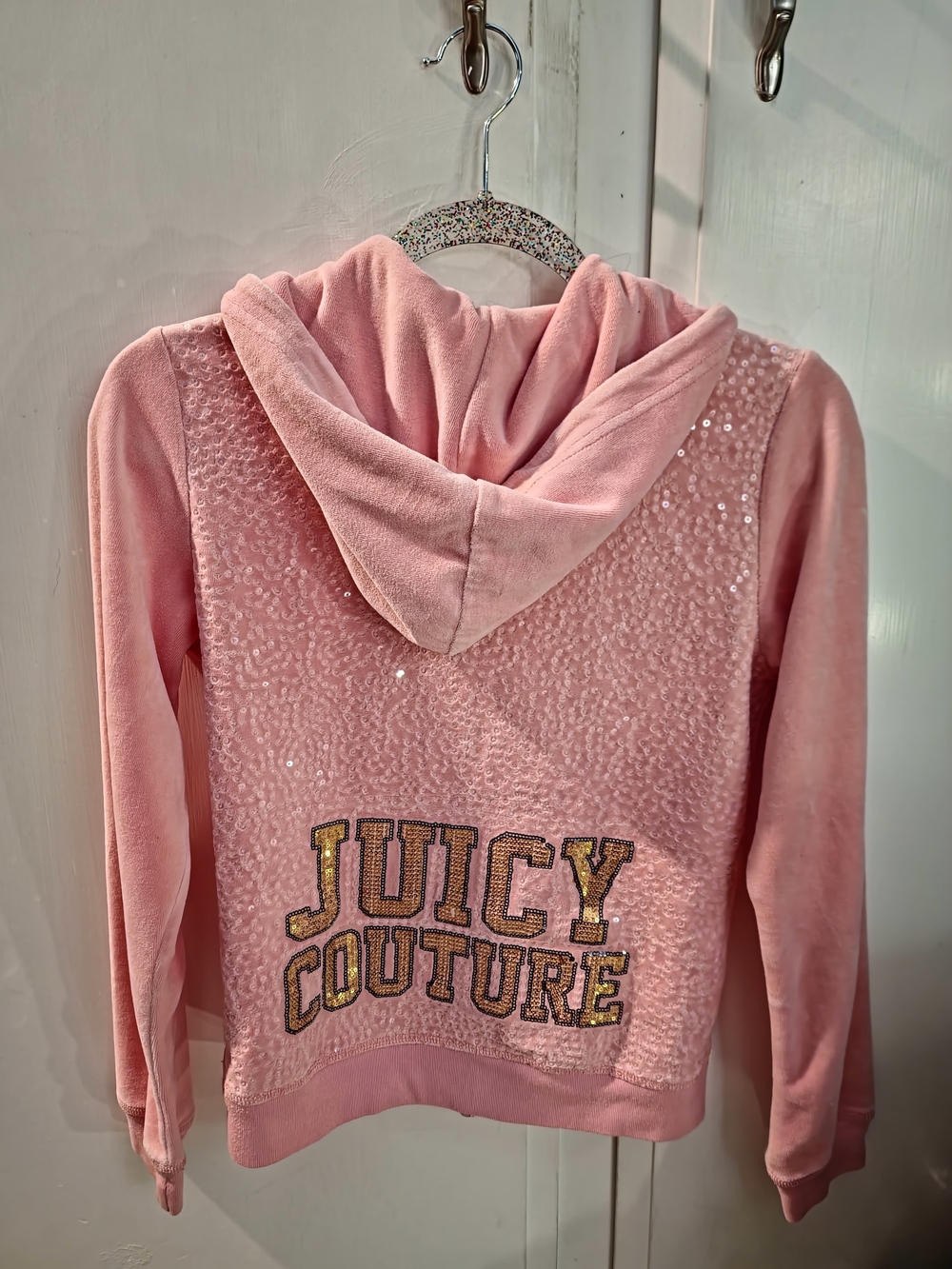 Juicy Couture Womens Pink Sequined Velour Hoodie
